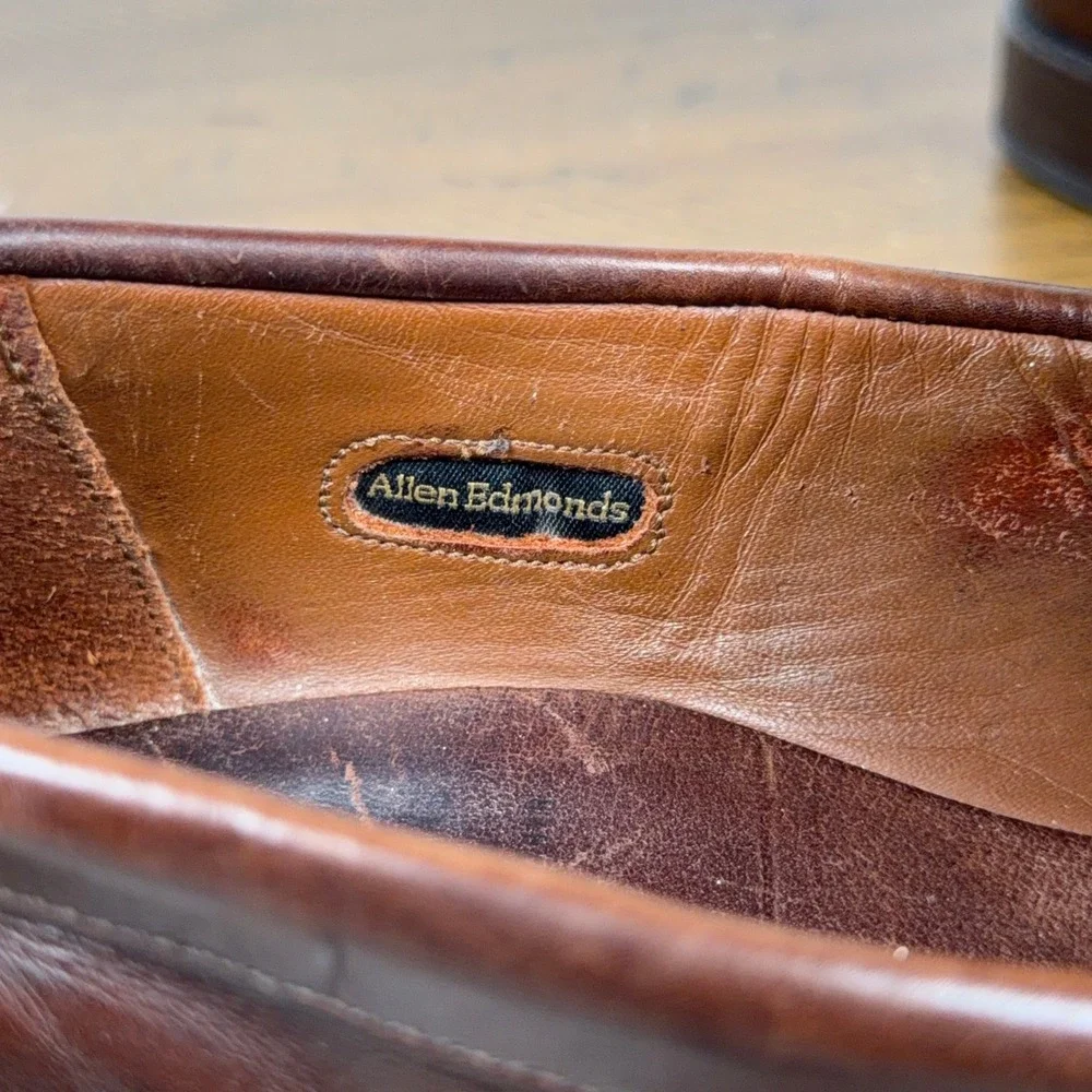 Allen Edmonds Shoes Mens 9.5 D Brown Steen Leather Apron Toe Dress Loafers